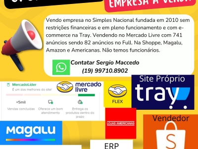 Vendo Loja Virtual completa com estoque , com E-commece site montado e funionando vendendo no Mercado Livre, Shoppe e Magalu. É um ótimo investimento para quem quer começar já com tudo pronto ou para quem que ampliar sua operação.