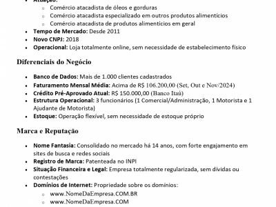 OPORTUNIDADE IMPERDÍVEL DE NEGÓCIO NO SETOR ALIMENTÍCIO